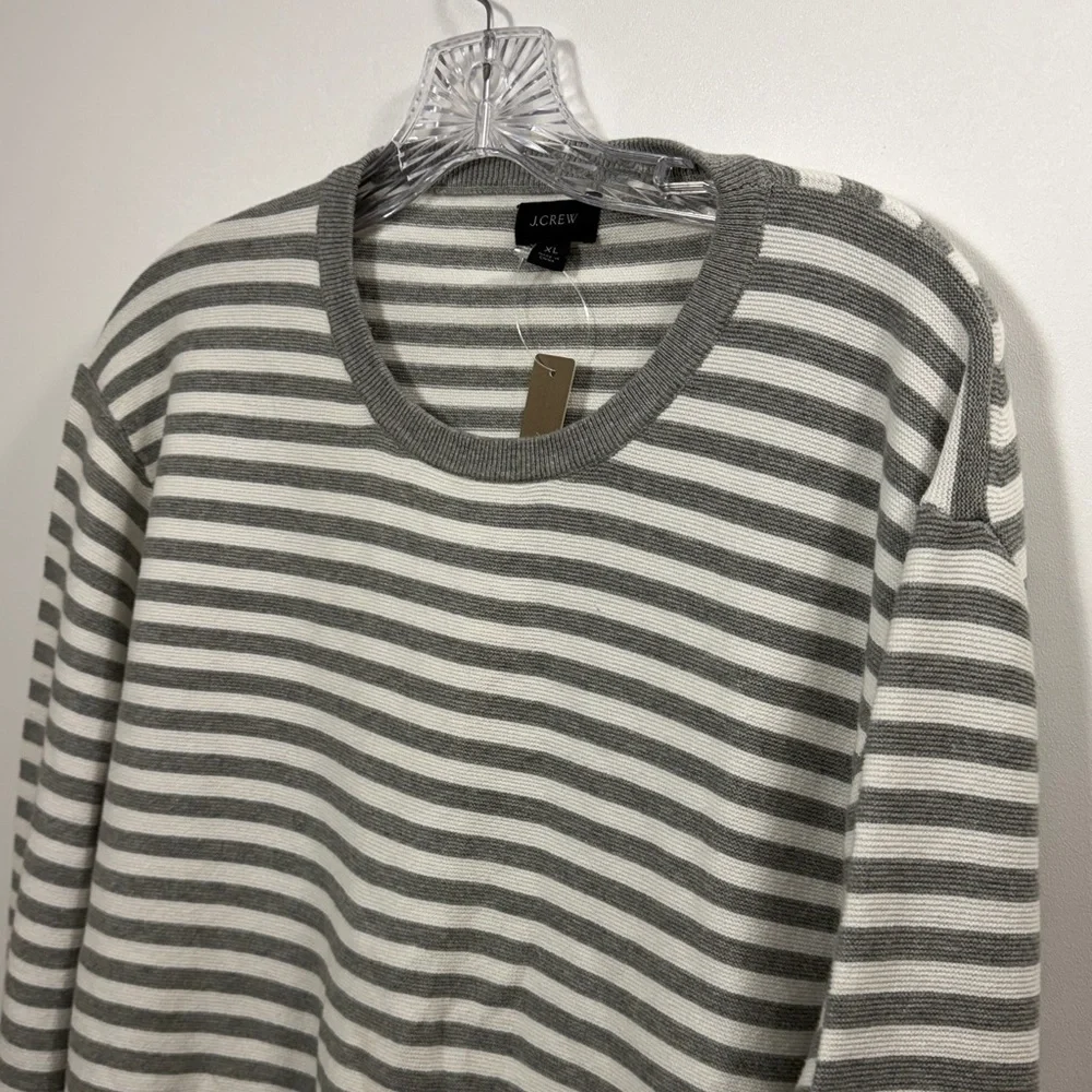 J.Crew Men’s Cotton Crewneck Sweater in striped garter stitch size XL. NWT.